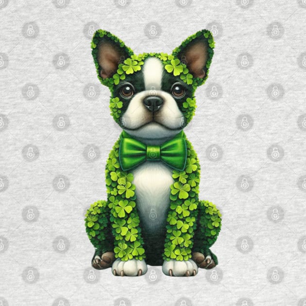 Clover Boston Terrier Dog St Patricks Day by Chromatic Fusion Studio